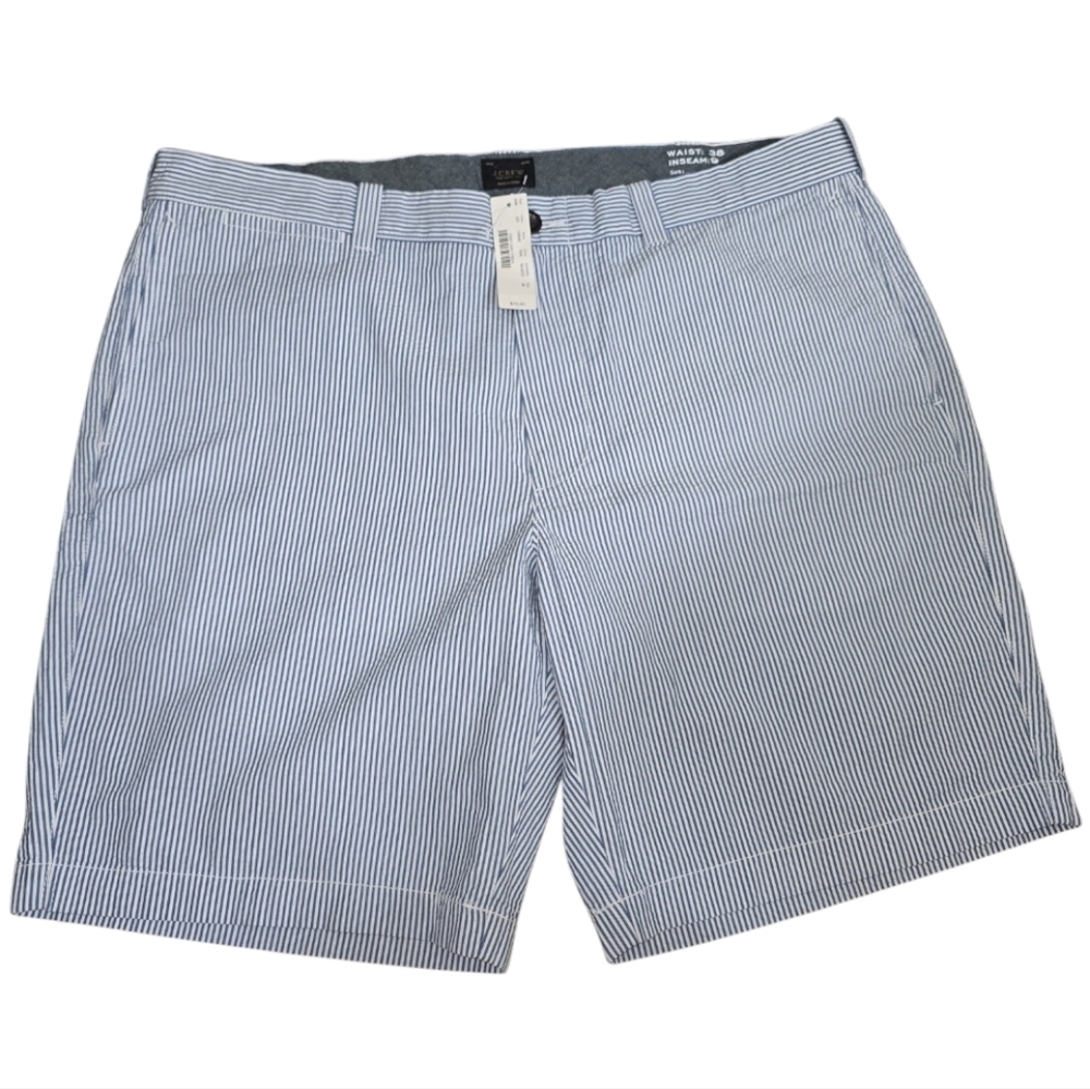 NWT J. Crew Seersucker 9" Shorts Blue White Striped Classic Golf - Picture 1 of 4